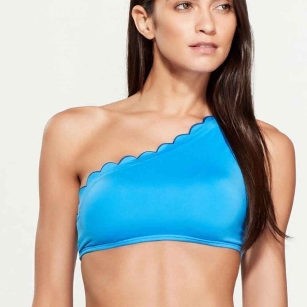 Kate Spade New York Two Toned Blue Scalloped One Shoulder Bikini Top Size XS